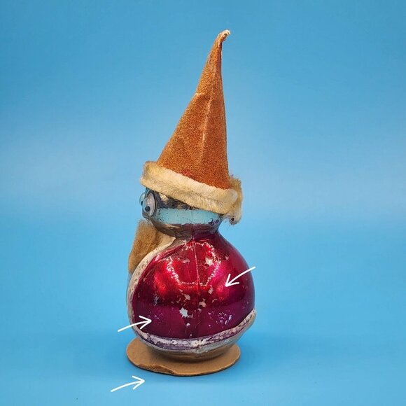 Santa Mercury Glass Ornament Googly Eyes Japan Flocked Hat Chenille v1 Antique - Picture 4 of 8